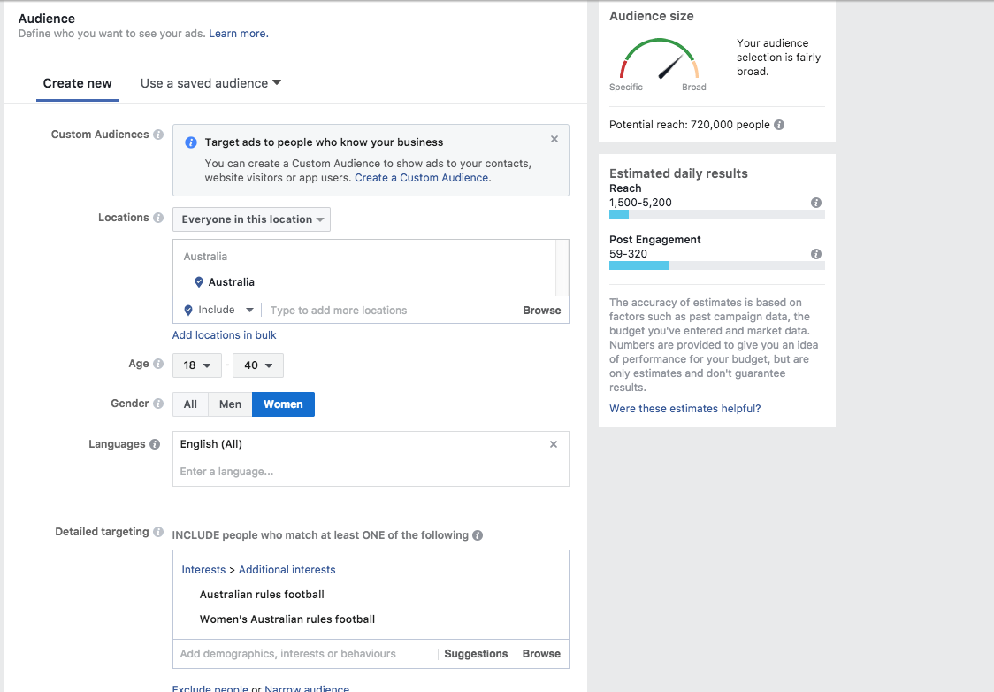 audience participation shot of aflw and afl for women in australia ages 18 to 40